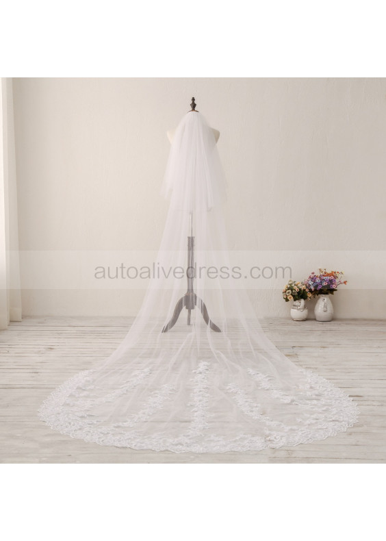 Ivory Two Tier Lace Cathedral Wedding Veil Bridal Veil